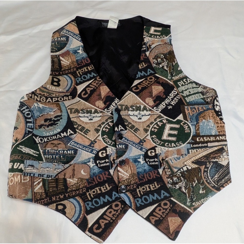 Saddle River Sportswear Tapestry Vest Mens L/XL Multicolor Travel Print